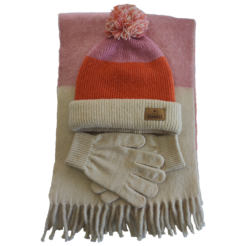 Unisex Mohair 3M Cotton Lining Three-piece Scarf Glove Caps